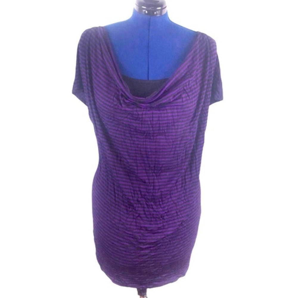 Motherhood Maternity 2X purple/black stripe layered look drape neck‎ top